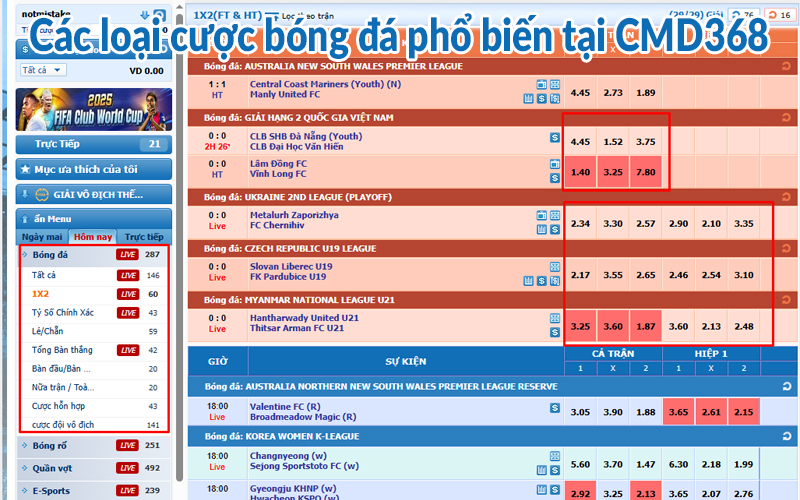 Kinh nghiệm cược bóng đá CMD368: Phát tài nhanh chóng 2 Các loại cược bóng đá phổ biến tại CMD368